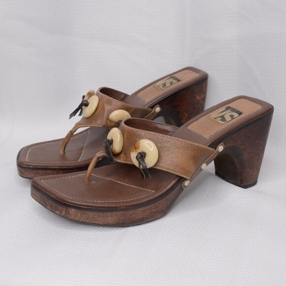 Vintage Y2K Wooden Platform Heeled Clogs Sz 7 - Picture 1 of 9